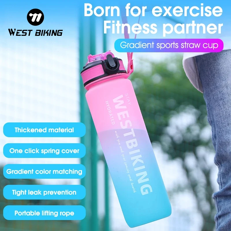 WEST BIKING Bike Water Bottle 1000ML Fresh Color Water Cup PETG Material Food Grade Sports Portable Bottle Bicycle Accessories