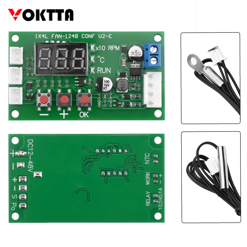

DC12-48V 4Wire Mini Digital PWM Fan Speed Controller With Probe Line 2.5KHZ And 20KHZ 10V PWM Signal Control Board