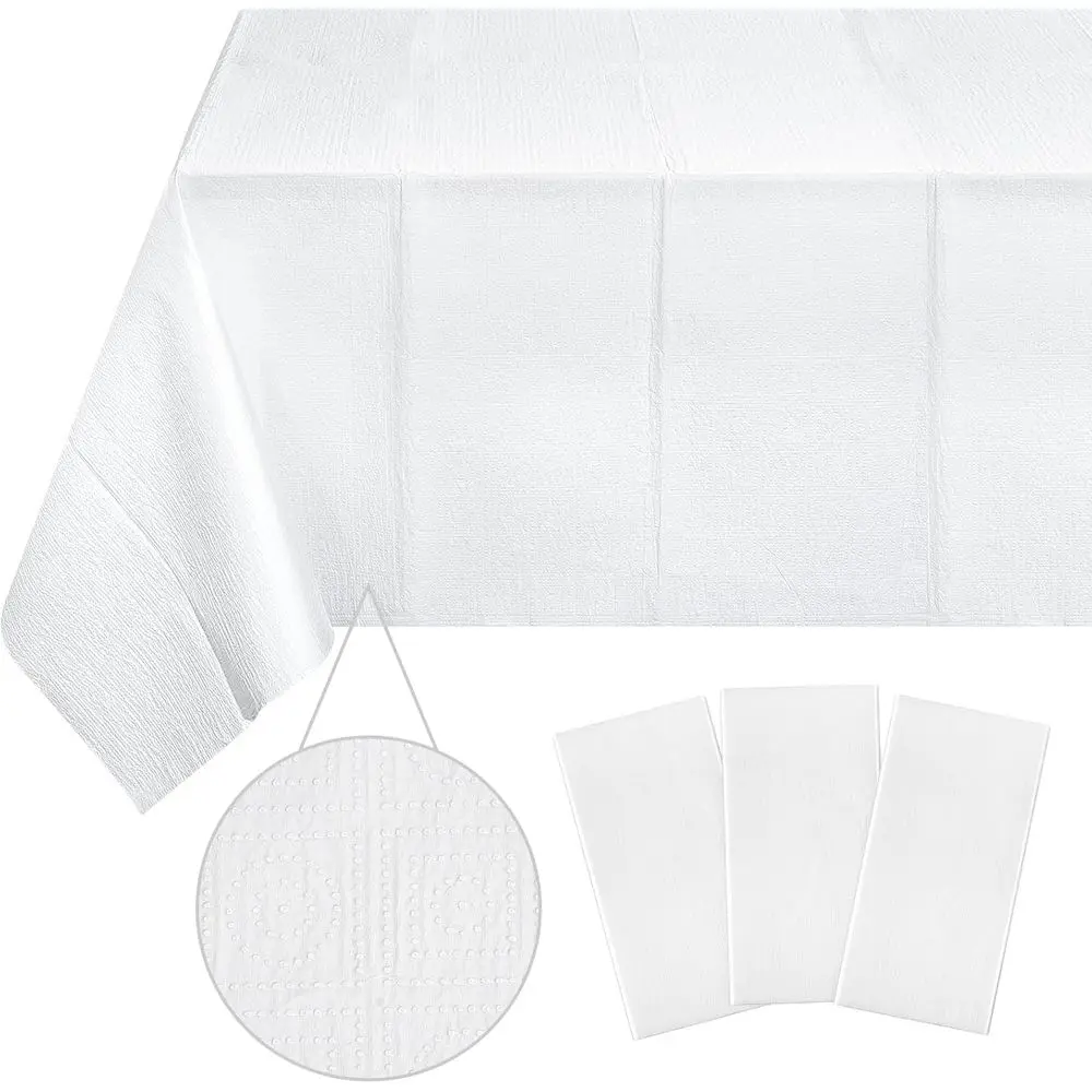 

Disposable 3-Ply White Paper Tablecloths, 54x108 Inches, Ideal for Rectangular Tables, Perfect for Parties, Weddings, and Banque