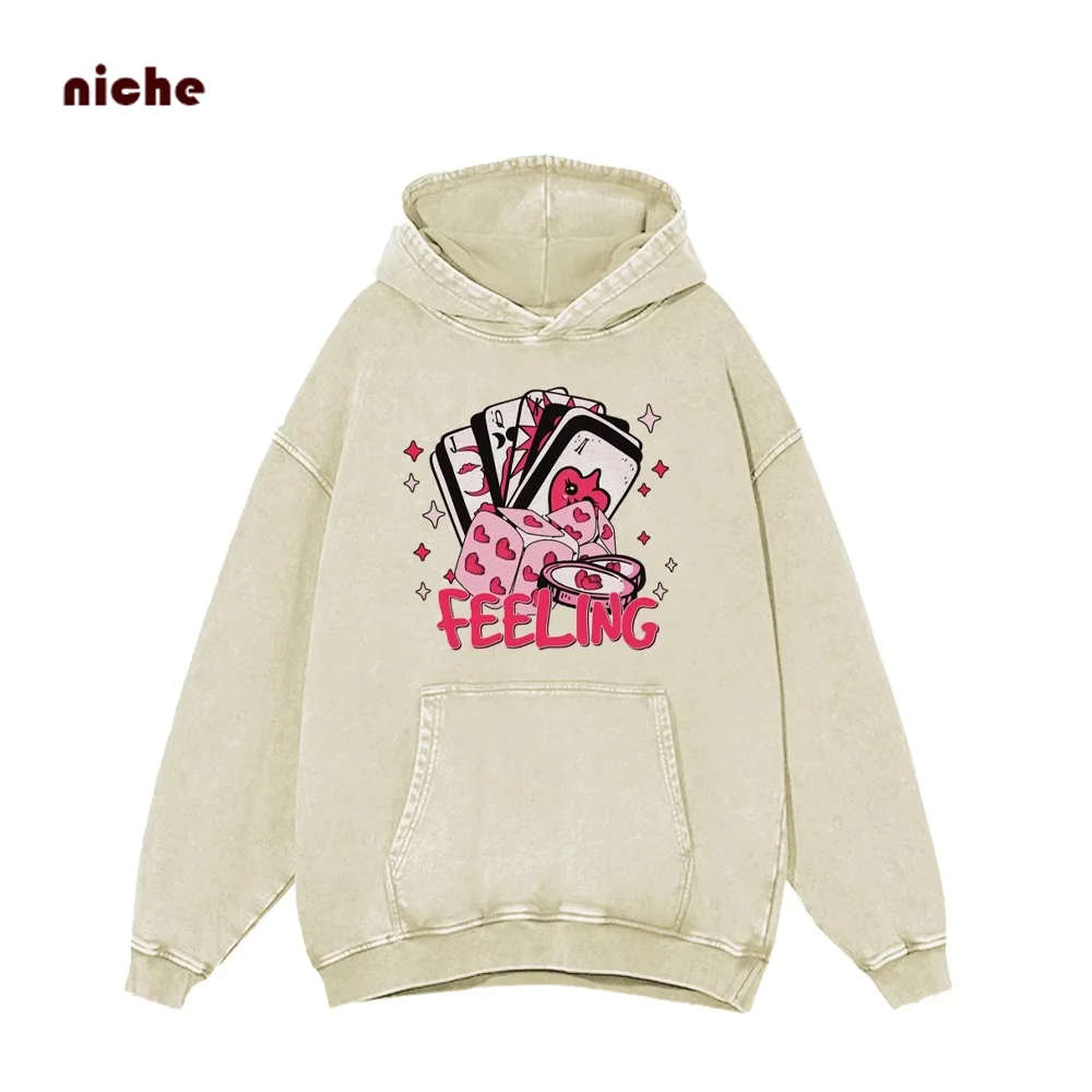 

Neutral Style Hooded Sweater Trendy New Pure Cotton High Quality Cartoon Poker Print Shoulder Fall Winter New Hoodie Sweatshirt