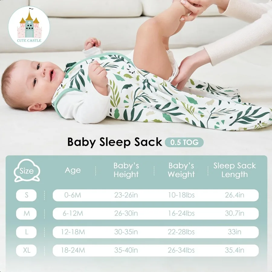 Niedlicher Schloss-Baby-Schlafsack, 06 Monate, leicht, 100 Baumwolle, 2-Wege-Reißverschluss, TOG 0,5, tragbare Decke für Kleinkinder, Neugeborene