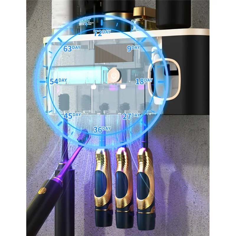 Automatic Toothpaste Dispensing USB Rechargeable Toothbrush Disinfect Holder Wall Mount Storage Rack