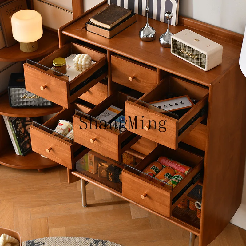 

SM retro solid wood storage cabinet simple dining side wall bookcase bedroom shelf locker living room