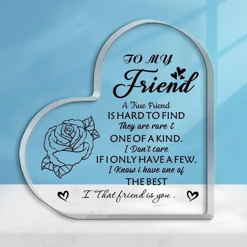 One Of A Kind True Friend Heart Acrylic Tabletop Plaque Appreciation Sentimental Gift For Close Friend,Heart‑Shaped Acrylic Plaque To My Friend Line Art Rose A True Friend Is Hard To Find Freestanding Friendship Keepsake Gift
