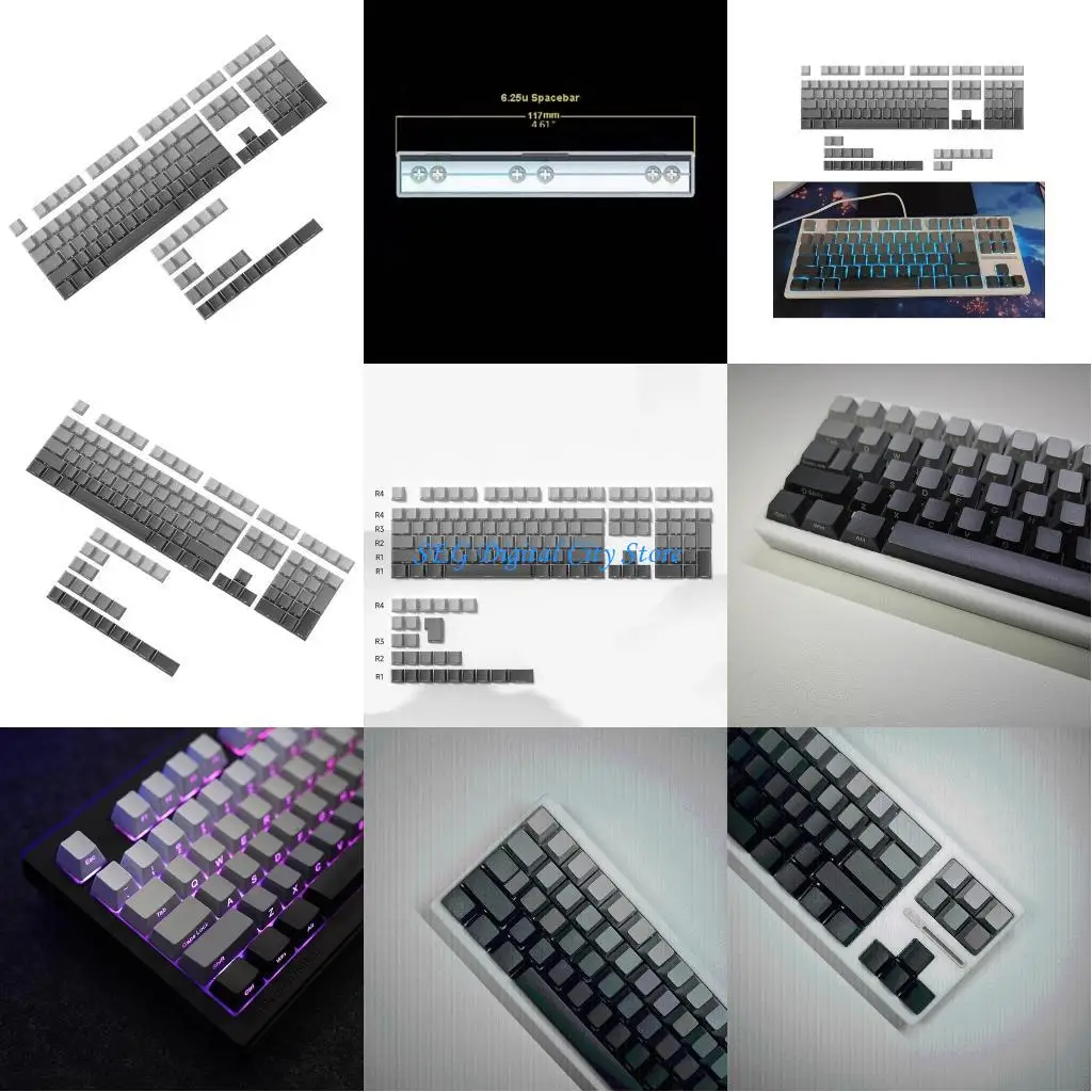 

U75B 133 Gamings Keycaps PBT Side Printed Keycap Cherry Profile Gradients Backlits KeyCaps for Mechanical Keyboards Switches