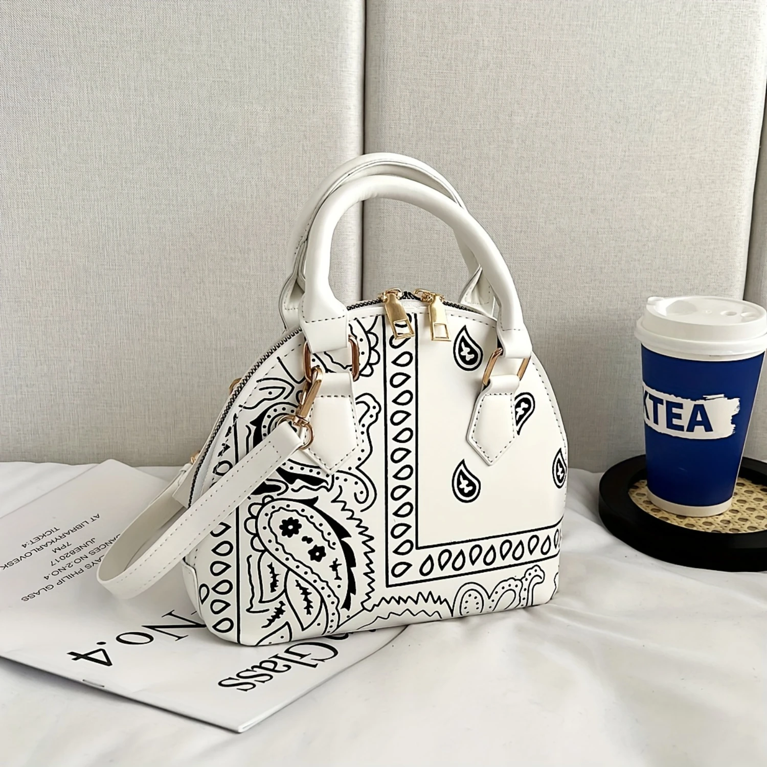 Retro Flower Pattern PU Leather Shell Handbag with Chain Strap, Shoulder Crossbody Bag for Women