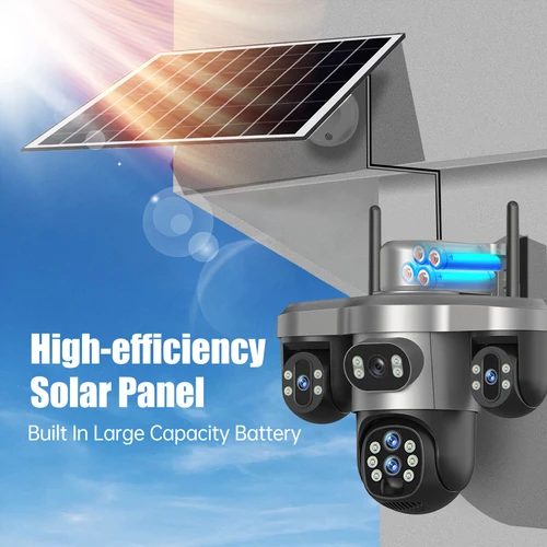 Imagen 2 del producto Cámara Solar 4G Sim de 20MP, WiFi, Zoom óptico 10X, 3-PTZ, 4 lentes, 3 pantallas, cámaras de seguridad inalámbricas para exteriores, seguimiento automático CCTV V380