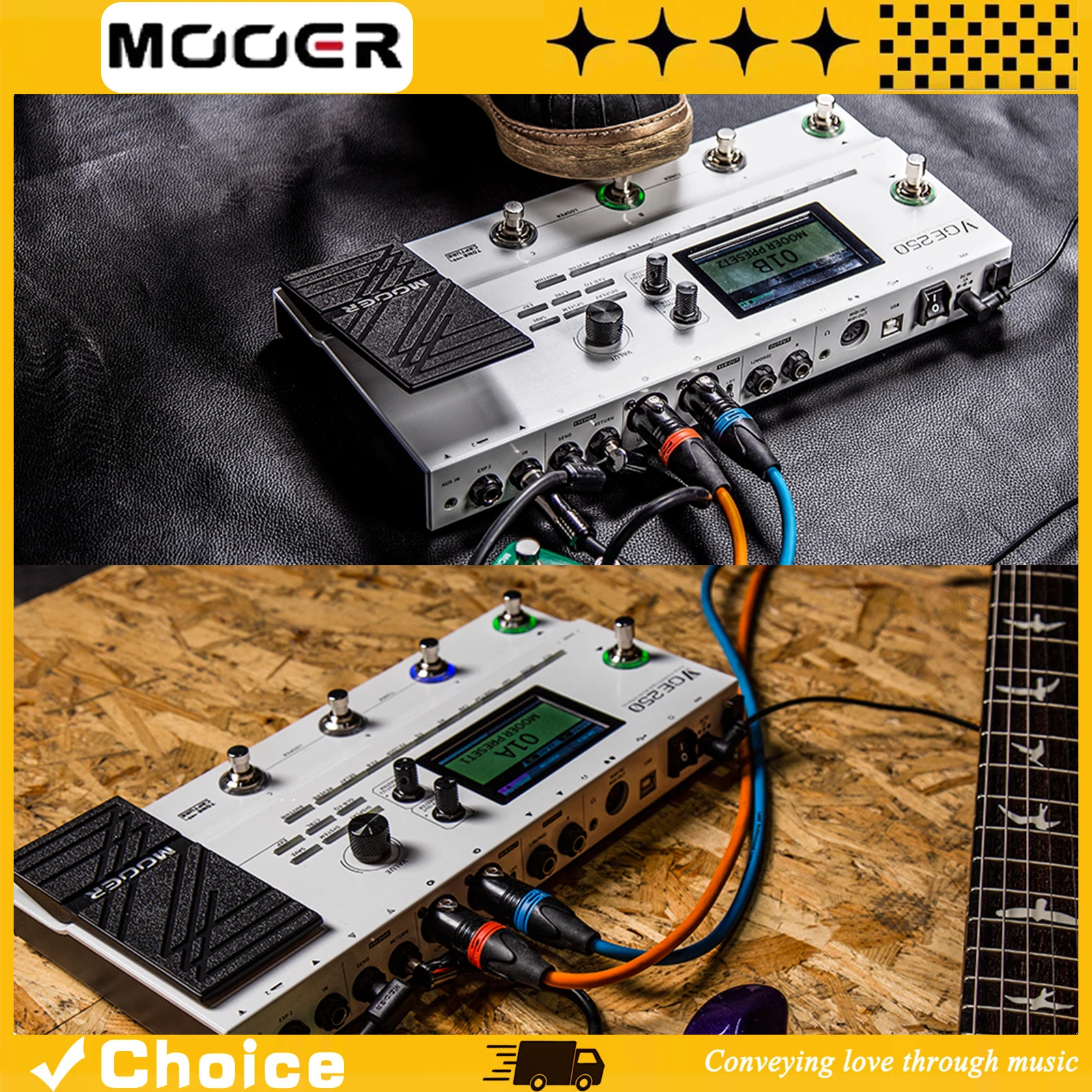 MOOER GE250 Guitar Pedal Multi-Effects 70 AMP Models 180 Effect Types 70s Looper 32 IR Digital AMP Modelling Pedal