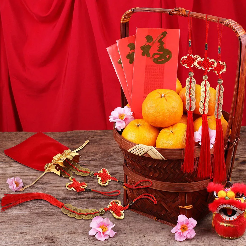 6 Pcs Money Decor Chinese Lucky Coins Knot Copper Car Home Pendant Feng Shui New Year Spring Festival Hanging