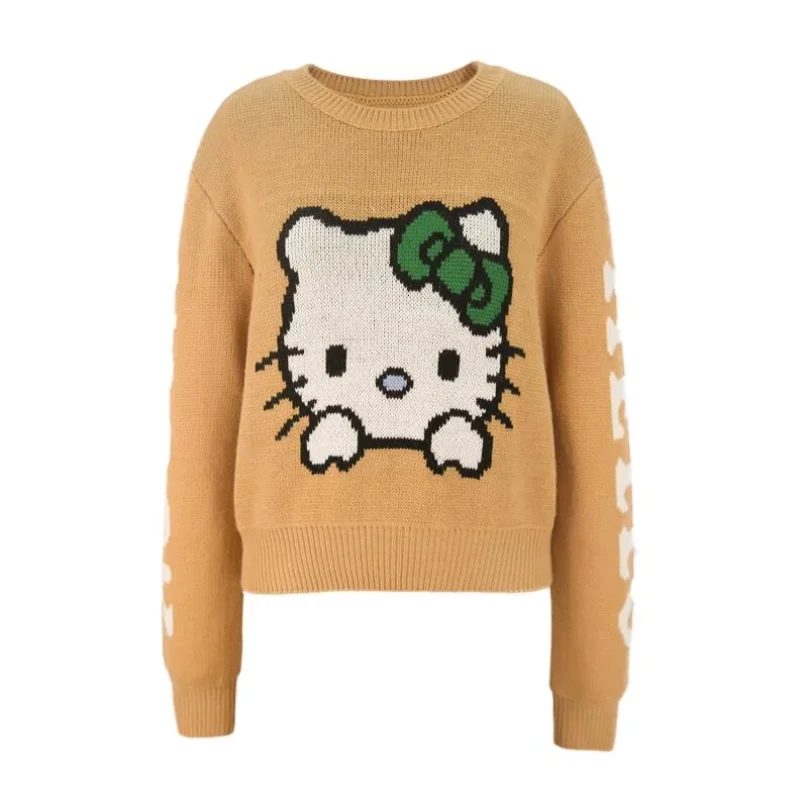 Sanrio-suéter Kawaii de manga larga para mujer, suéter de punto con estampado de dibujos animados de Hello Kitty, Lolita, Harajuku, primavera y otoño