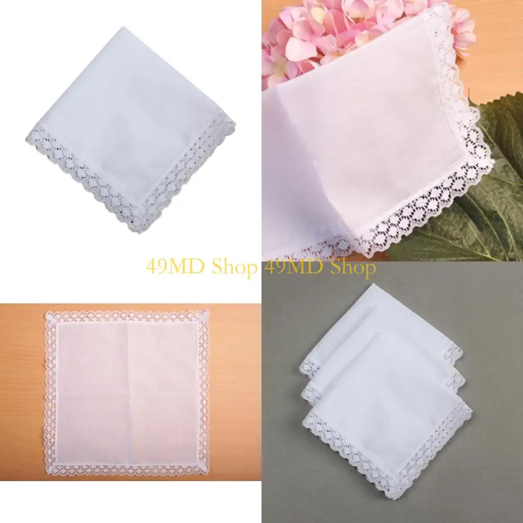 

49MD White Color Handkerchief for Woman Embroidery Tie-dye Man Pocket Handkerchief