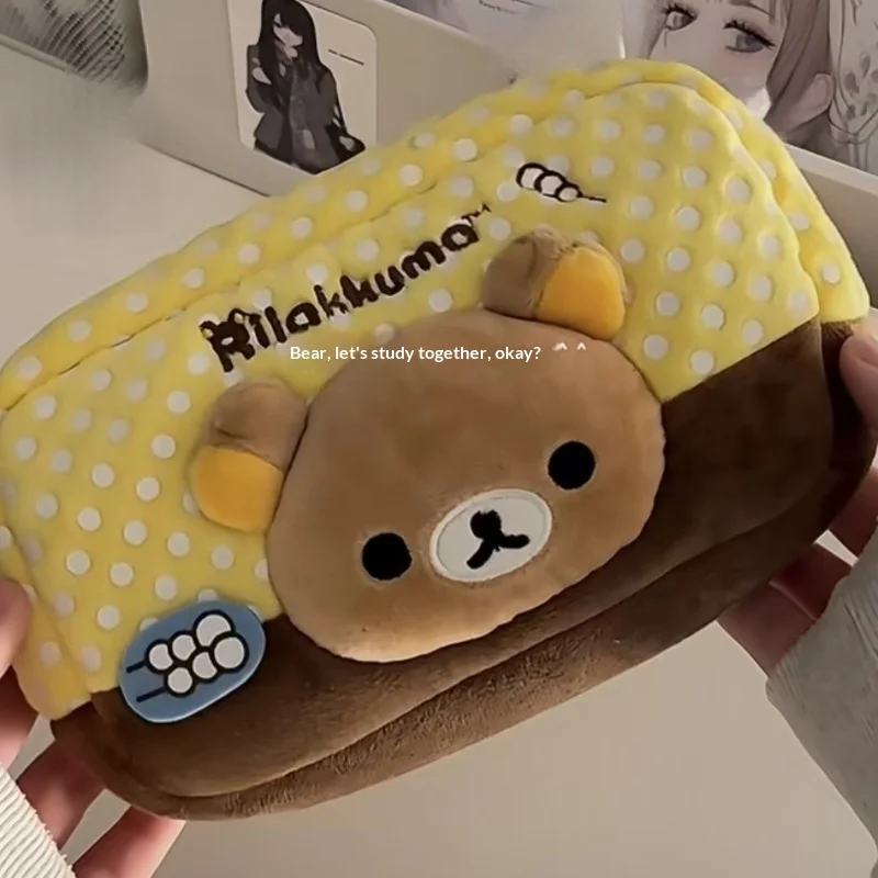 

Плюшевый пенал Rilakkuma с большой головой, милый органайзер для канцелярских принадлежностей в японском аниме-стиле, косметичка для школы и офиса