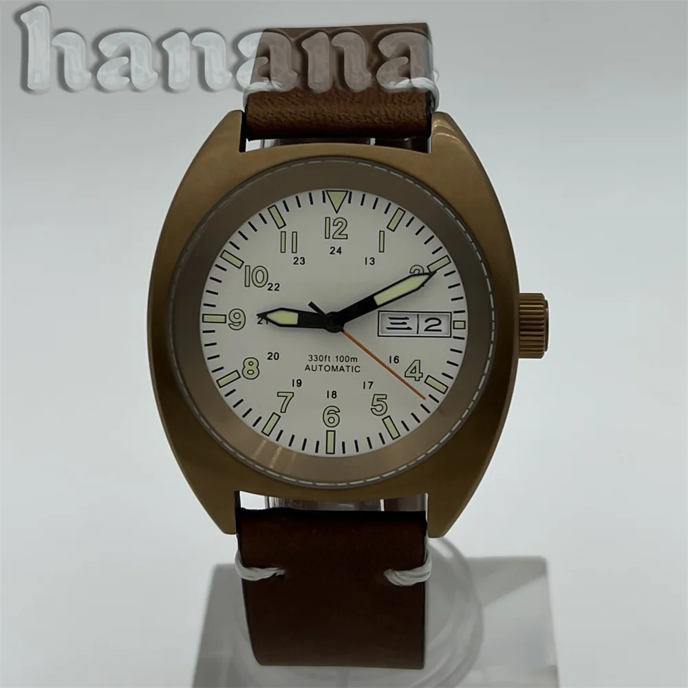 NH36 coffee-colored turtle case 40mm waterproof men's mechanical watch with dome coated glass leather bracelet C3 Luminescence