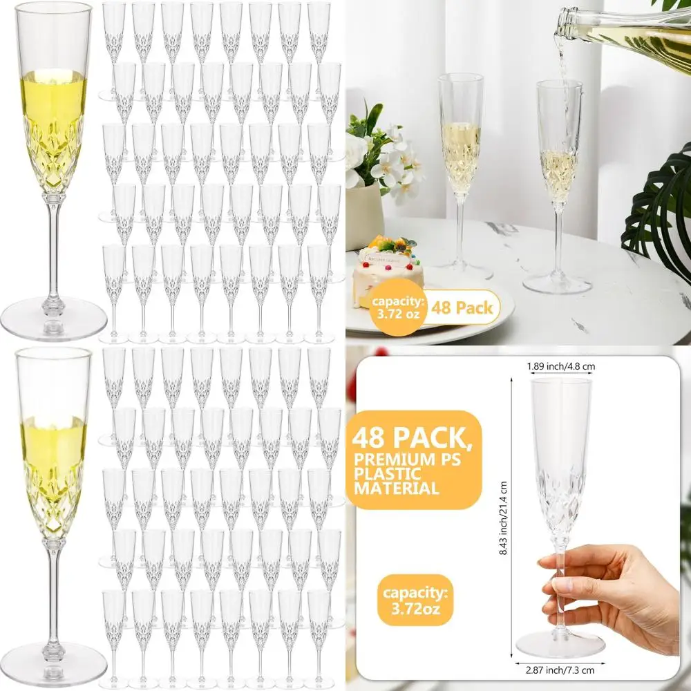 

Набор из 48 прозрачных одноразовых бокалов для шампанского на ножке для свадеб, дней рождения и вечеринок