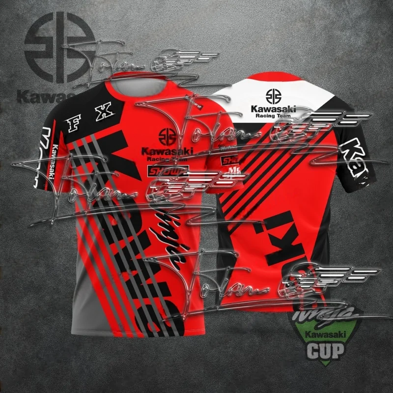 

2024 New Racing Kawasaki Work Clothes for Men and Women, Casual Sports, Summer 3D Printed Pattern T-shirt