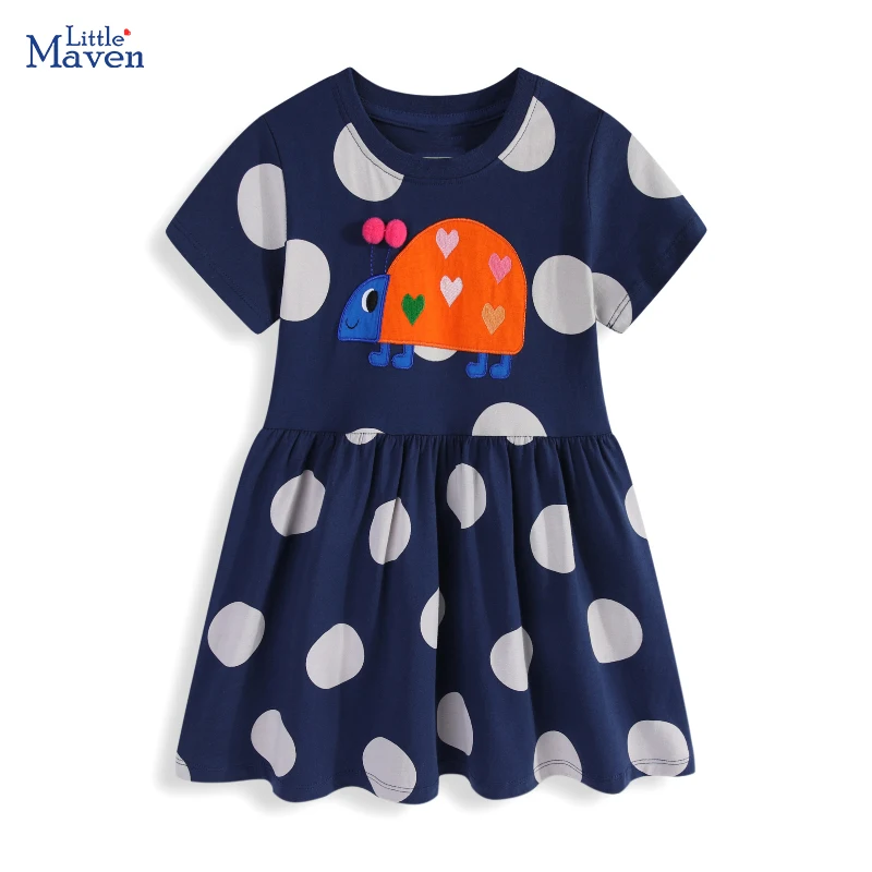 Little Maven Kinderkleidung Kleid für Babymädchen Kleidung 2026 Sommer Kinder Cartoon Marienkäfer Freizeitkleider 2-7 Jahre