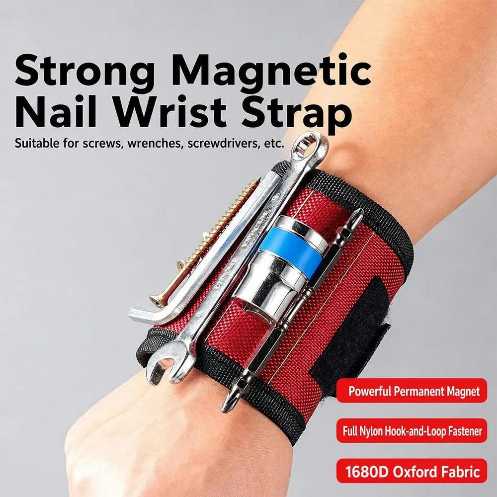 Oxford Cloth Magnetic Wristband Adjustable Hook-and-Loop Closure Magnetic Wrist Tool Holder Portable Multi-Pocket Structure