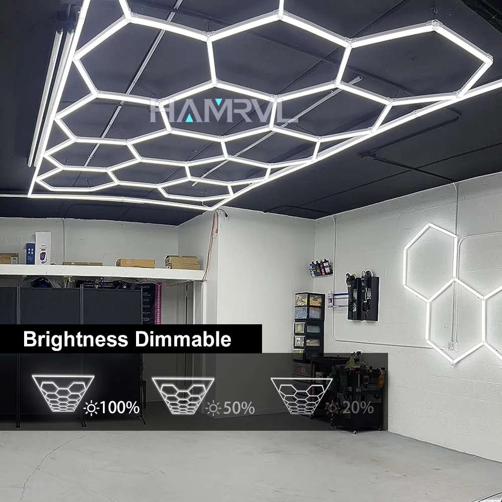 Dimming Hexagon Lighting for Garage Barbershop Ceiling Light Workshop Honeycomb LED Tube Lamp 4S Car Detail Gym Store Restaurant