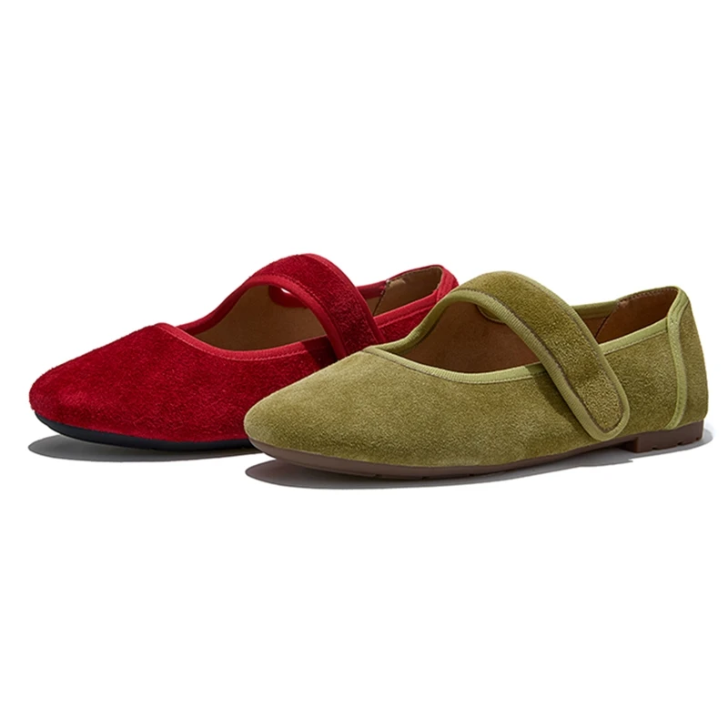 

2026 New Women's Flat Mary Jane Shoes Genuine Leather Velcro Comfortable Women Shoe Plus Size Low-Cut Ballet Loafers girl