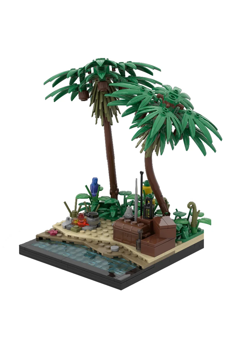 208 pezzi MOC Una spiaggia dell'isola tropicale Mattoni Modello Una spiaggia dell'isola tropicale Street View Buliding Blocks Assemblaggio Giocattoli Regalo fai da te per bambini