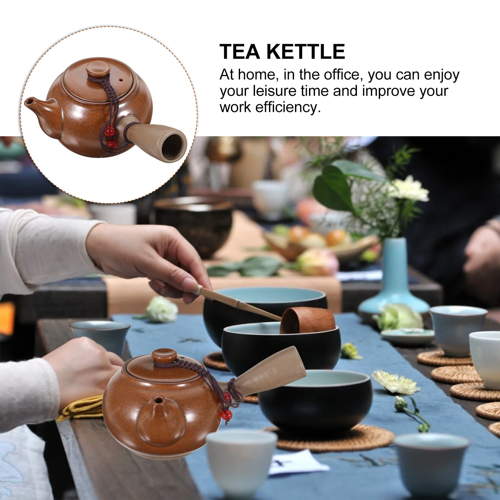 

1Pcs Filter Teakettle Ceramic Tea Pot with Anti Scald Long Handle Multipurpose Kettle for Tea Coffee Portable Design