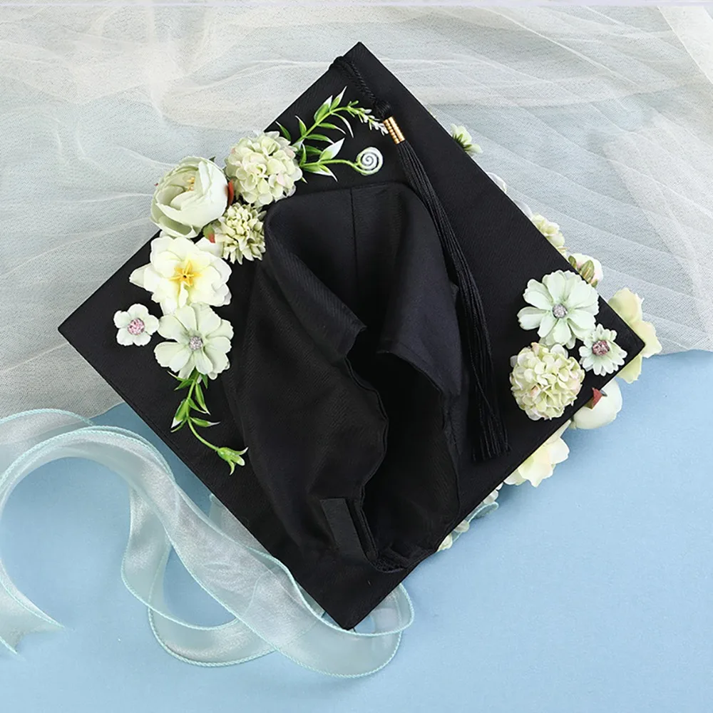 

Doctor DIY Flowers Graduation Cap Bachelor Master Academic Hat with Tassels Fringe Charm Ornament Mortar Board Graduation Party