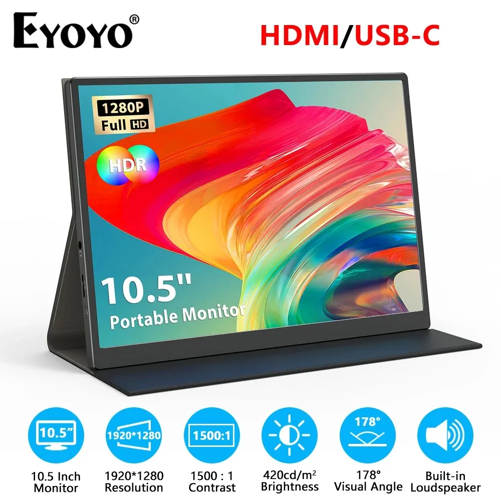 

Eyoyo Full HD 1920x1280 10.5" Portable HDMI Gaming Monitor 100%sRGB USB-C IPS Display With Speaker Second Screen for Laptop/Xbox