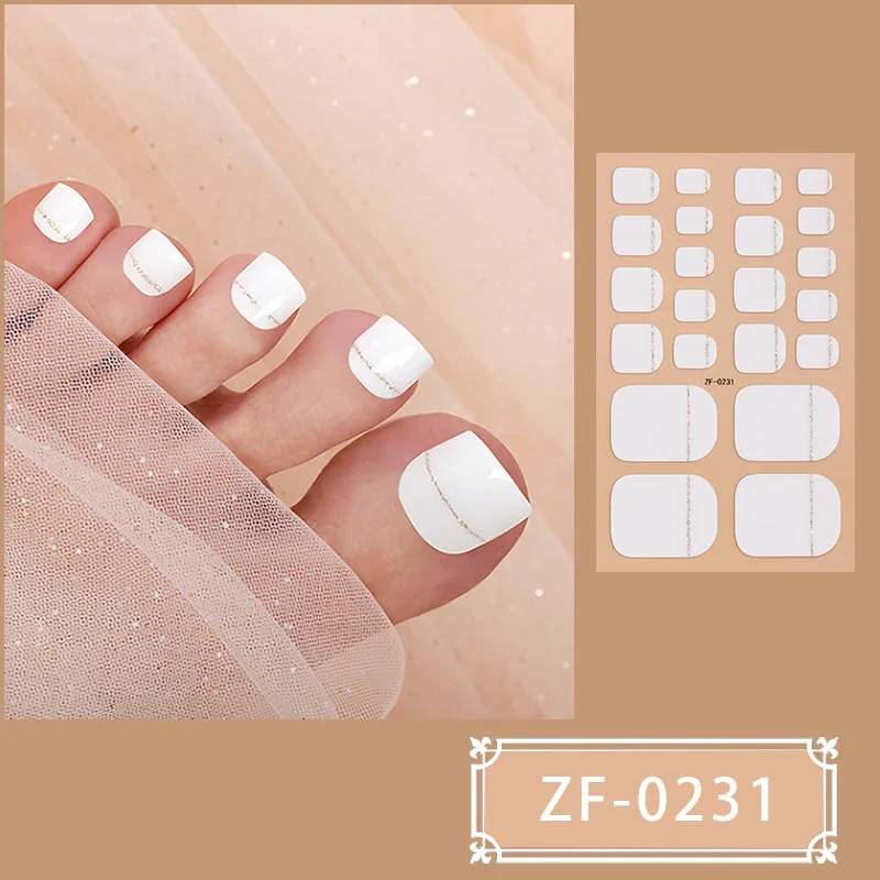 22 Nagellackfolien für Zehennägel – Online-Trend: Nagelsticker in Unifarben mit Zwiebelpuder-Effekt für Zehennägel