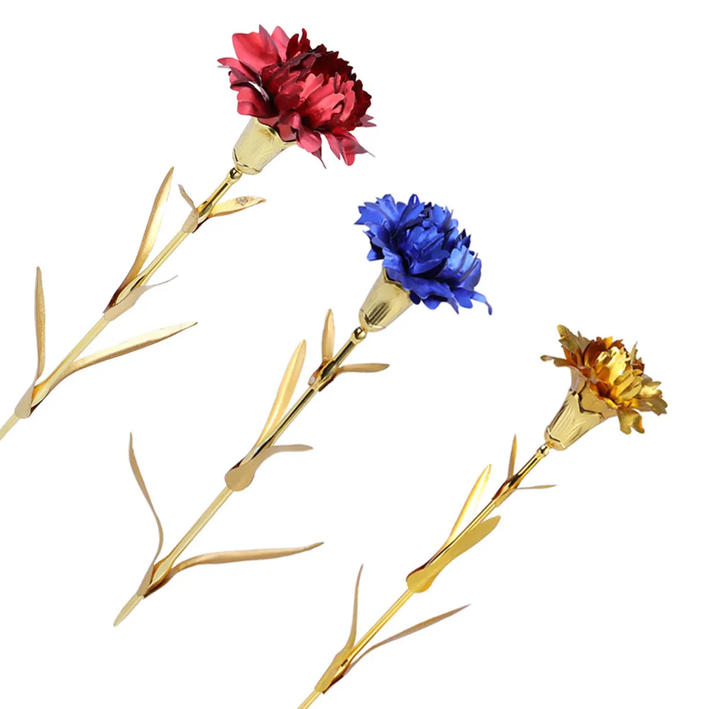 2Pcs Foil Carnation Artificial Flower Delicate Realistic Design Mother's Day Present Thanksgiving New Year Home