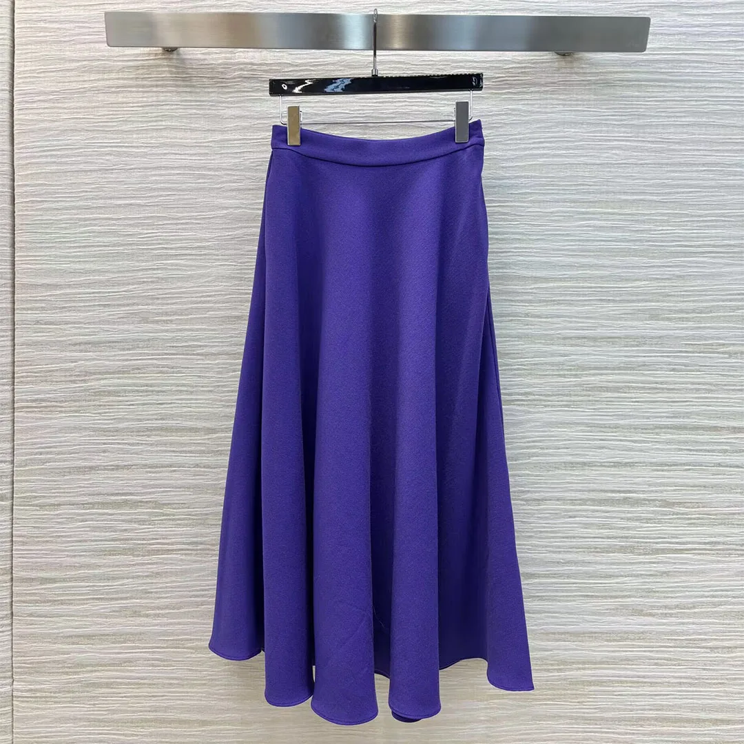 New Spring Autumn Fashion Big Bottom A-line Long Skirts Womens Zipper High Waist Elegant Lady Purple Loose Maxi Skirt