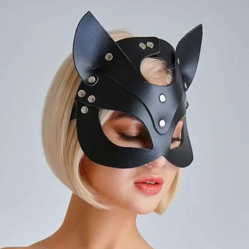 Masque Catwoman Sexy Bd Sm Masque fétiche Carnaval Mascarade Masques de bondage Jeu pour adultes Masques spéciaux oreilles de chat Masque facial de chat Cosplay