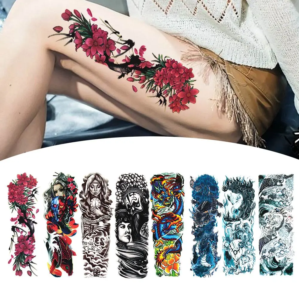 45.5cm x 16cm Fashion Design Longlasting Unisex Body Art Full Flower Arm Temporary  Stickers Body Leg Decal