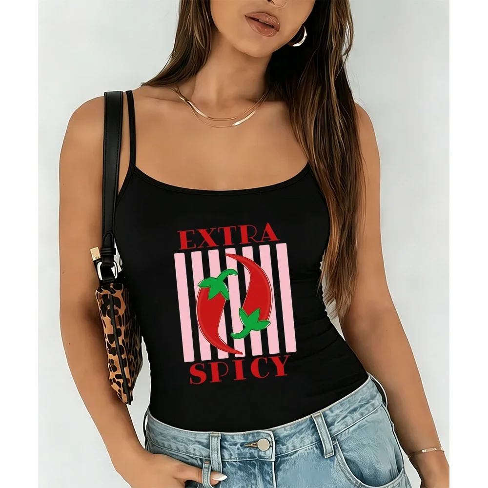 Vintage Extra Spicy Graphic Camisole Women Red Pepper Tank Top Summer Coquette Aesthetic Sleeveless Vest Trendy Fashion Clothes