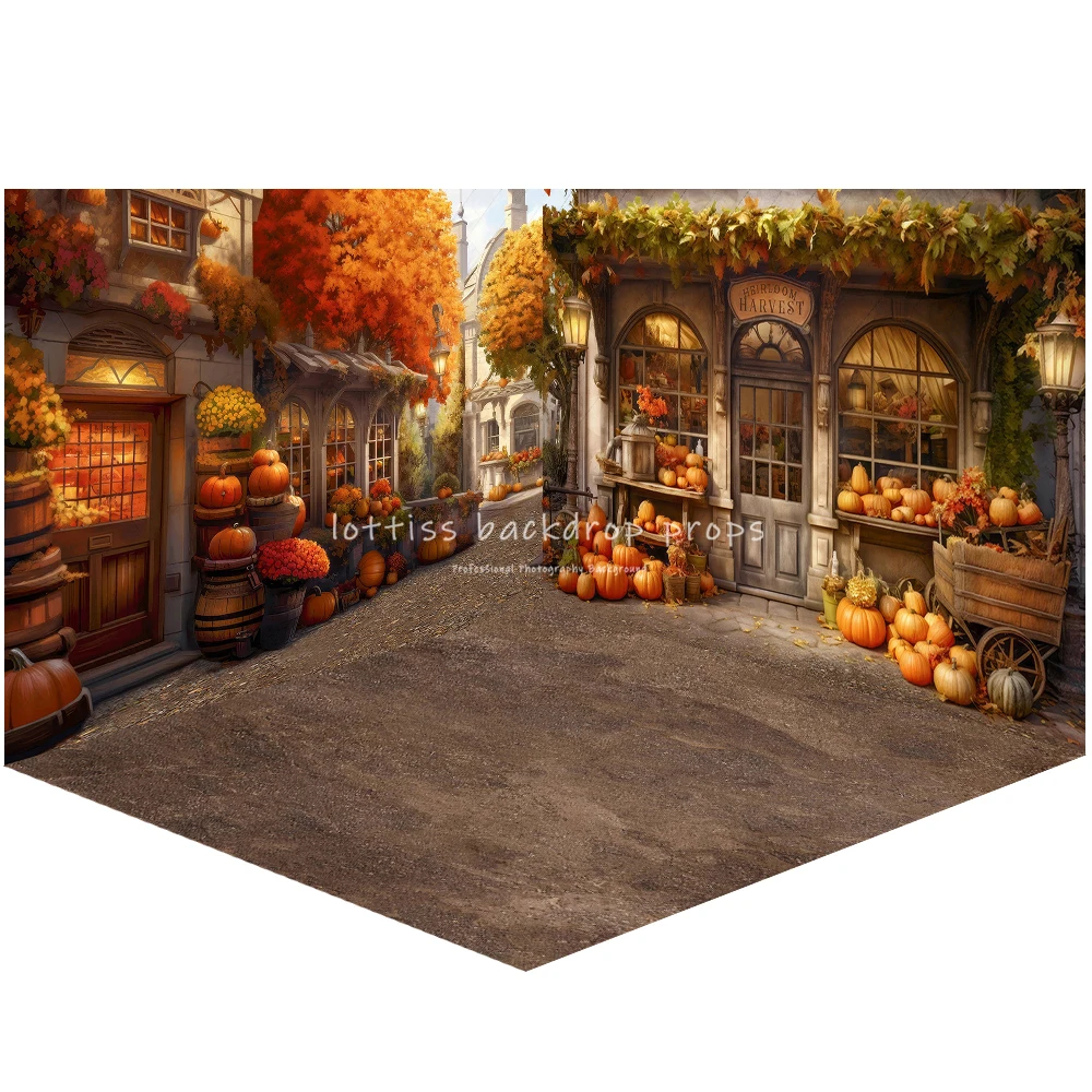 Autumn Harvest Street Backdrop Kids Photography Child Adult Photocall Props Baby Birthday Fall Farm Halloween Pumpkin Background