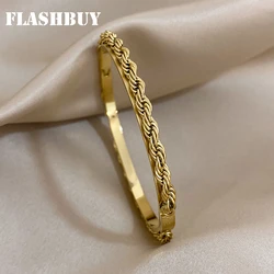 FLASHBUY New Simple Gold Color Twisted Stainless Steel Bangles Bracelets for Women Trendy Unique Design Waterproof Jewelry Gift