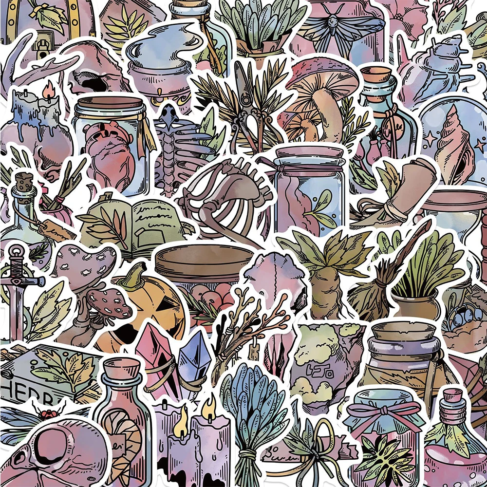 10/30/50pcs Retro Cartoon Forest Witch Graffiti Stickers Gothic Apothecary Decals Scrapbook Laptop Guitar Phone Cool Sticker Toy