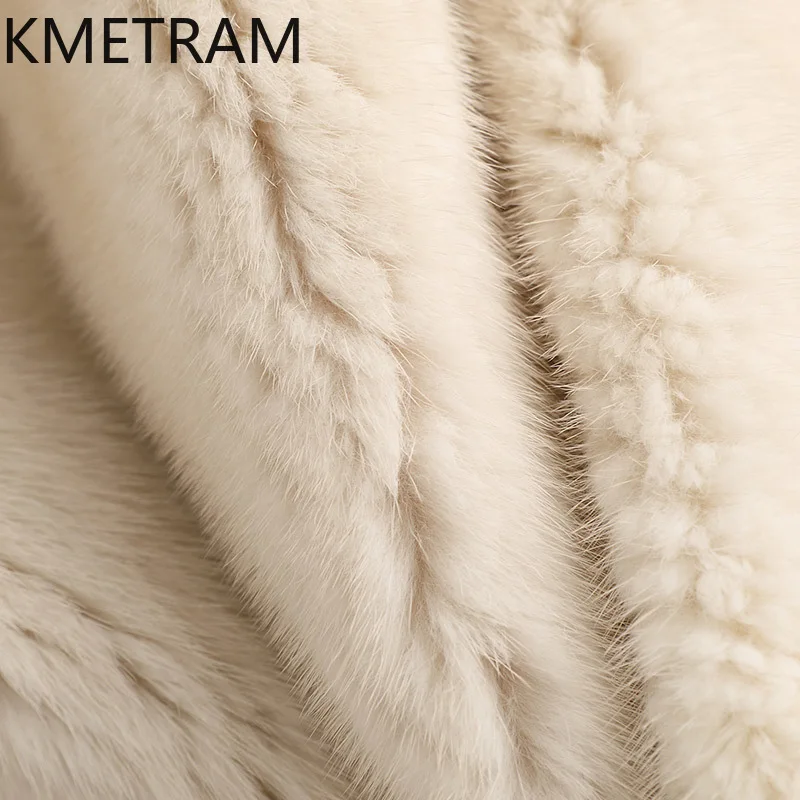 سترة نسائية فاخرة من فرو المنك لعام 100% بياقة واقفة معطف فرو حقيقي بيج ملابس شتوية للنساء سترات فروي 2025 Fourrure