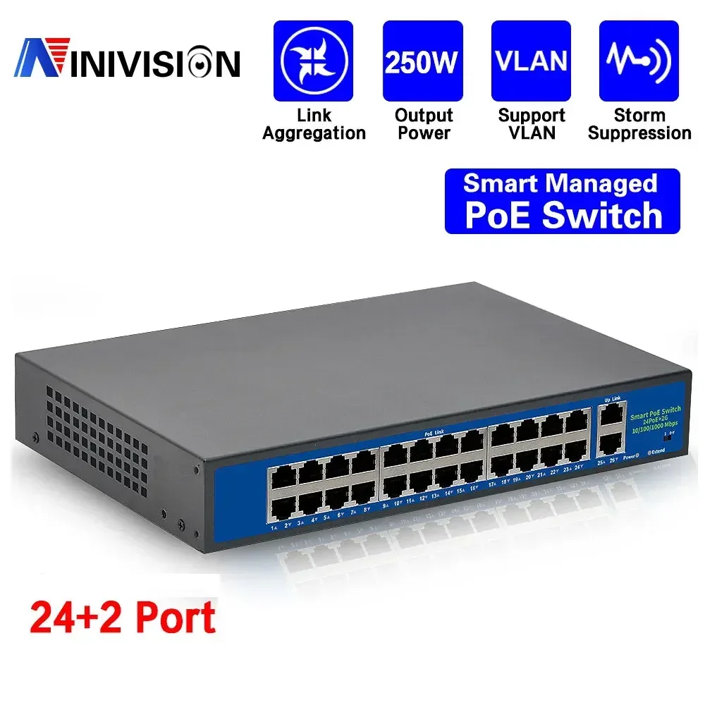 

48V Network POE Switch With 24ports 10/100Mbps Ports IEEE 802.3 af/at Over Ethernet IP Camera/Wireless AP/CCTV Camera System