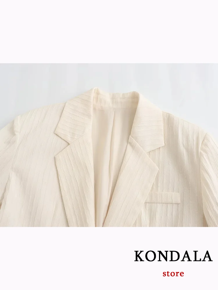 KONDALA Casual Women Suit Stripe V Neck Single Breasted Pockets Blazer Straight Loose Pants Fashion 2023 Autumn Office Lady Sets