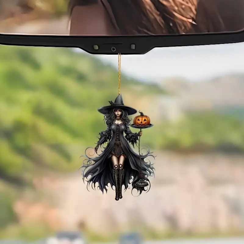 

Готический кулон ведьмы, 2D акриловый Хэллоуин автомобильное зеркало заднего вида орнамент жуткий винтажный готический подвесной орнамент для автомобиля кулон