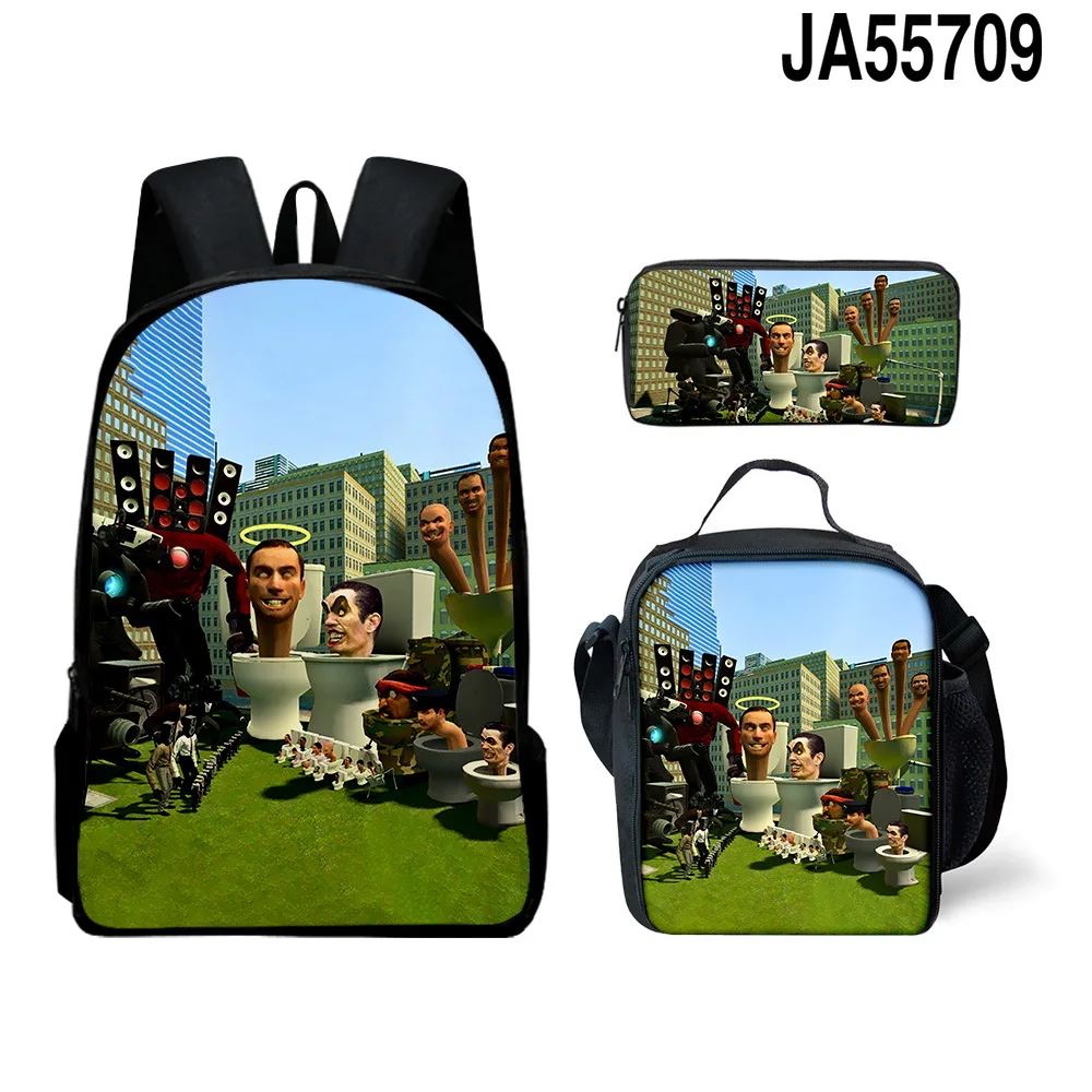 

Trendy Youthful skibidi toilet 3D Print 3pcs/Set Student Travel bags Laptop Daypack Backpack Lunch Bag Pencil Case