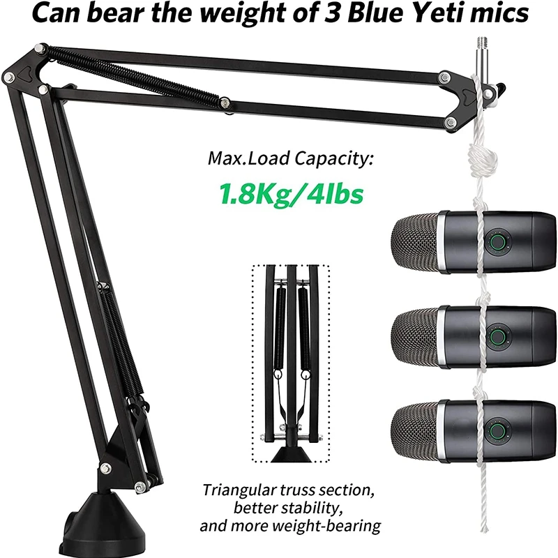 Микрофонная стрела, регулируемый подвесной рычаг, ножничная подставка для микрофона, для Blue Yeti Snowball и других микрофонов