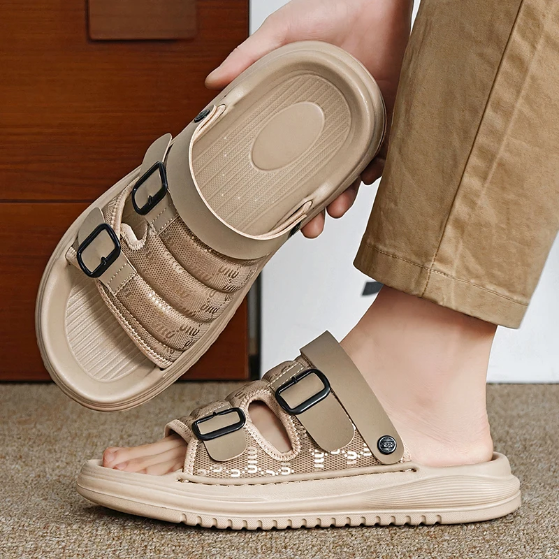 

Men Outdoor Street Casual Slides Textured Footbed Anti Slip Wearproof Breathable Home Beach Leisure Walking Shoes