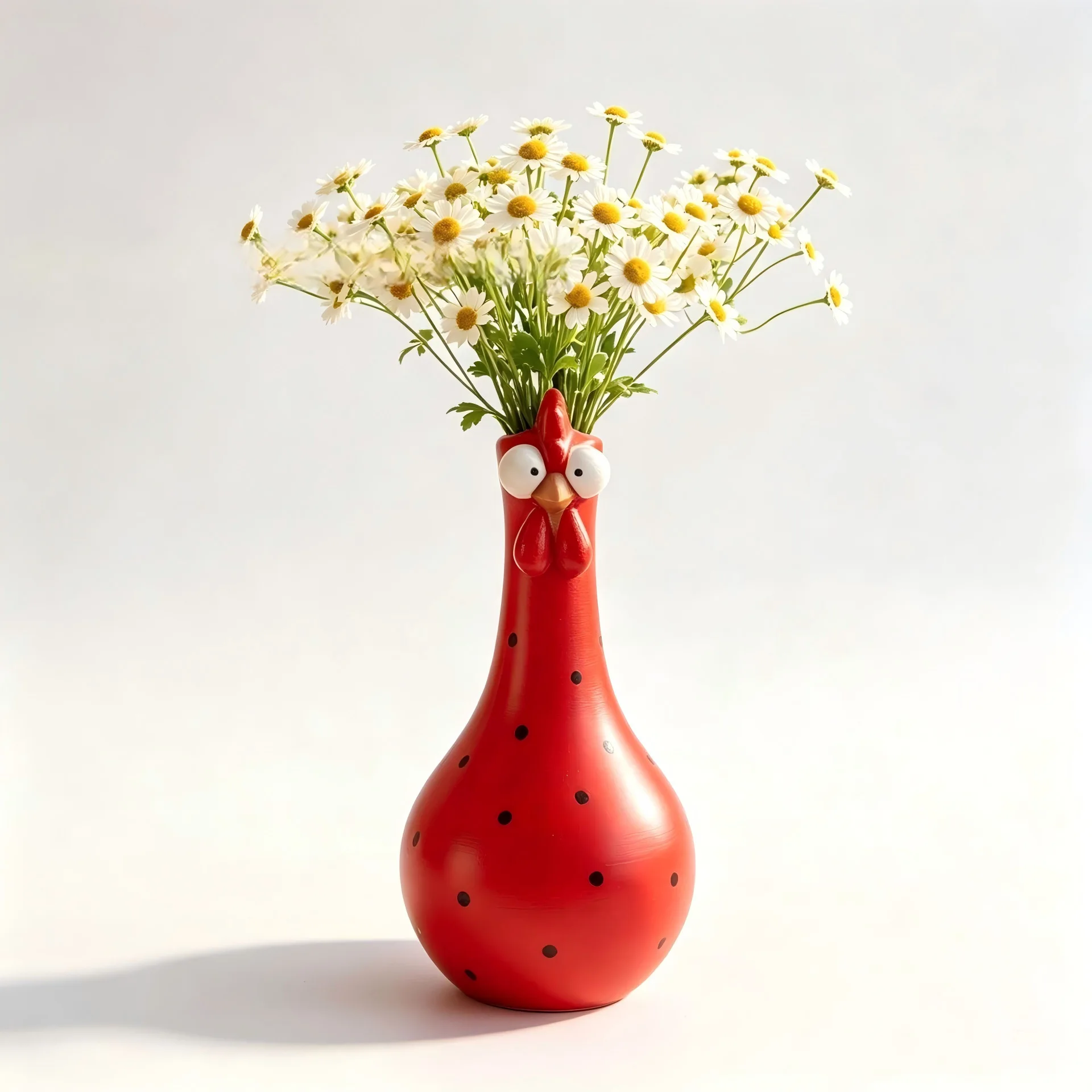 Colorful Dot Long Neck Rooster Resin Vase Hand Painted Cartoon Chicken Sculpture Ornament Home Tabletop Decoration