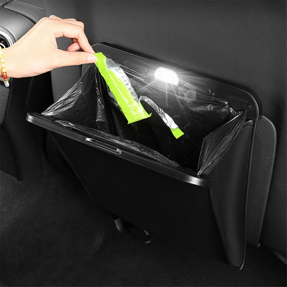 LEDライト付き磁気ゴミ箱 Tesla Model 3/Y 2024用、後部座席吊り下げゴミ箱-T45C