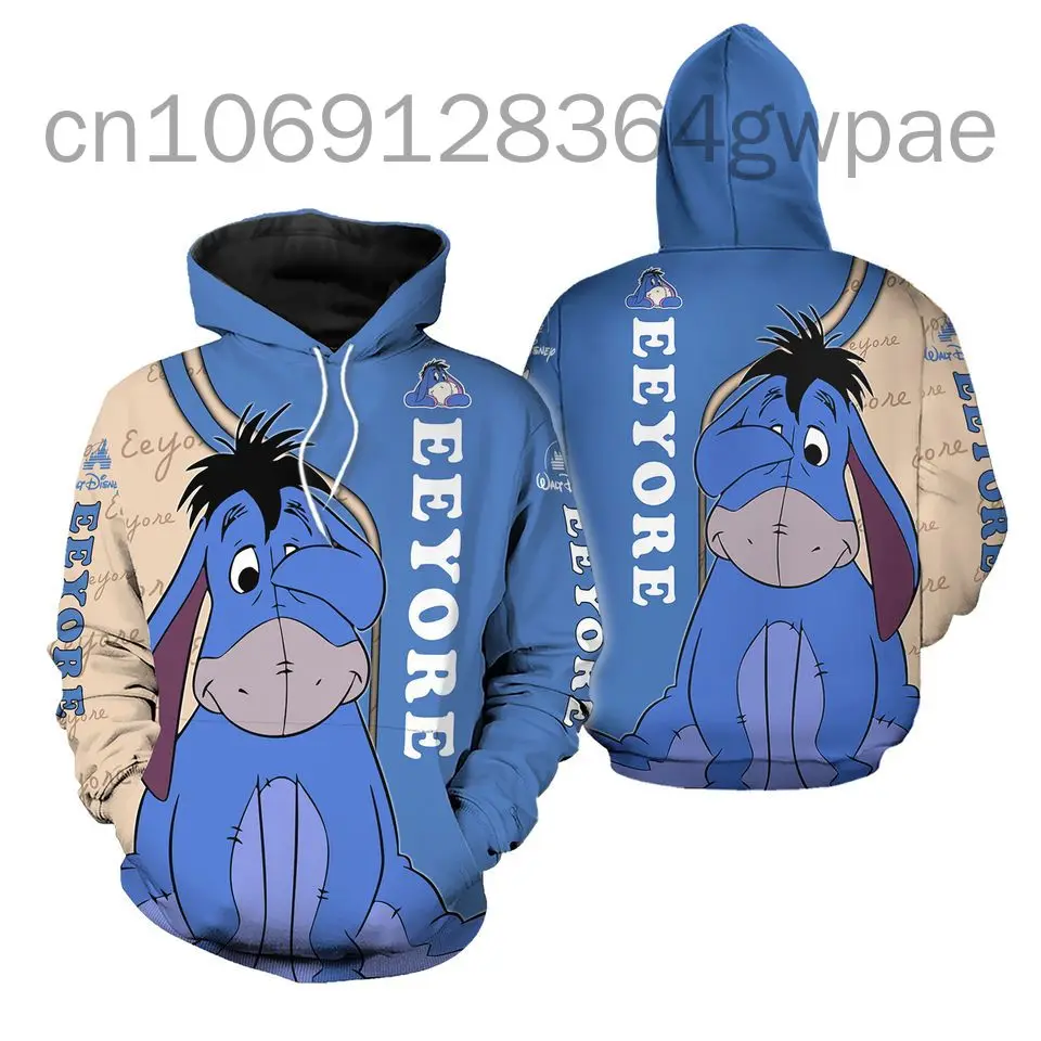 

2024 Disney Eeyore Winnie the Pooh Unisex Cartoon Graphic 3D Hoodie Fashion Retro 3D Zipper Hoodie Custom Name Hoodie