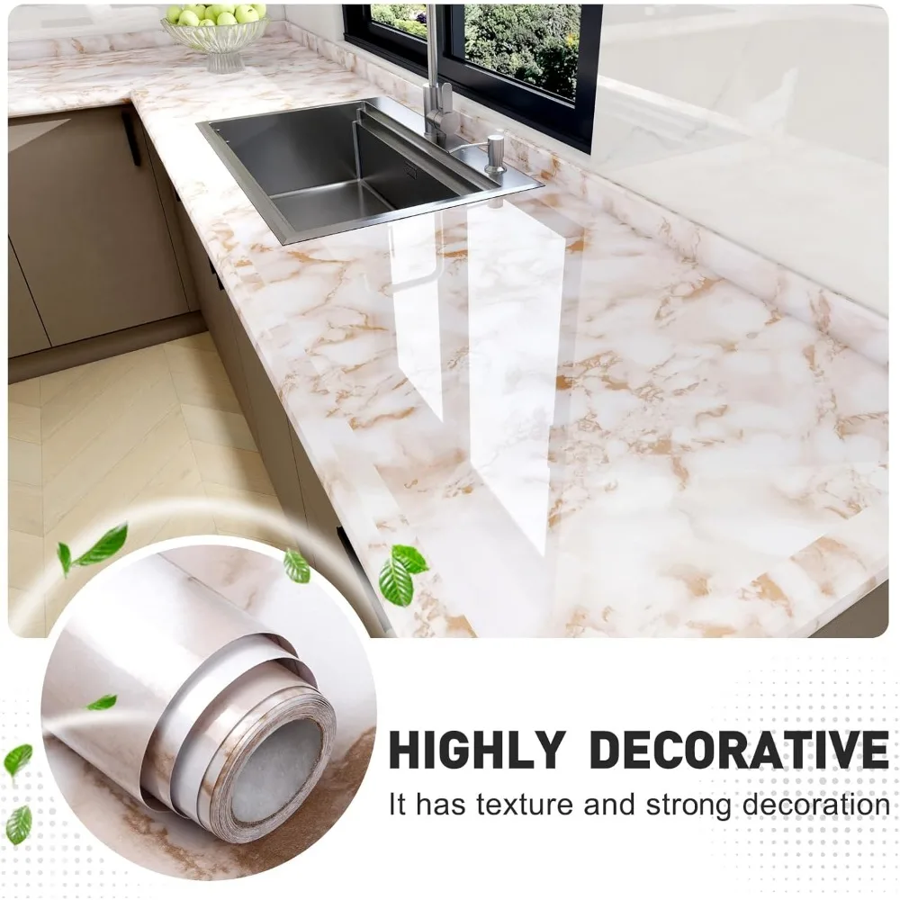 ورق اتصال رخامي لامع مقاوم للماء قابل للتقشير واللصق لأسطح الكونترتوب والأثاث - سهل الإزالة، ذاتي اللصق، أبيض وY
