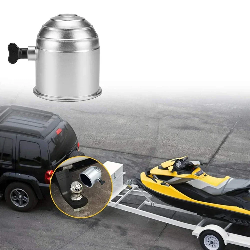 50mm Car Tow Bar Ball Cover Lockable Key Towing Hitch Trailer Protector Cap Black Silver Plastic Truck Car Prevent Loose Fall