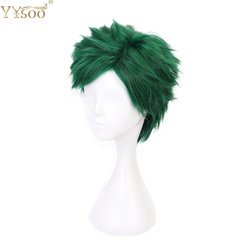 YYsoo Short Green Bob Synthetic Hair Cosplay Wigs for Men Party Show Wig Boy\'s Wigs Side Part Full Machine Made Wig