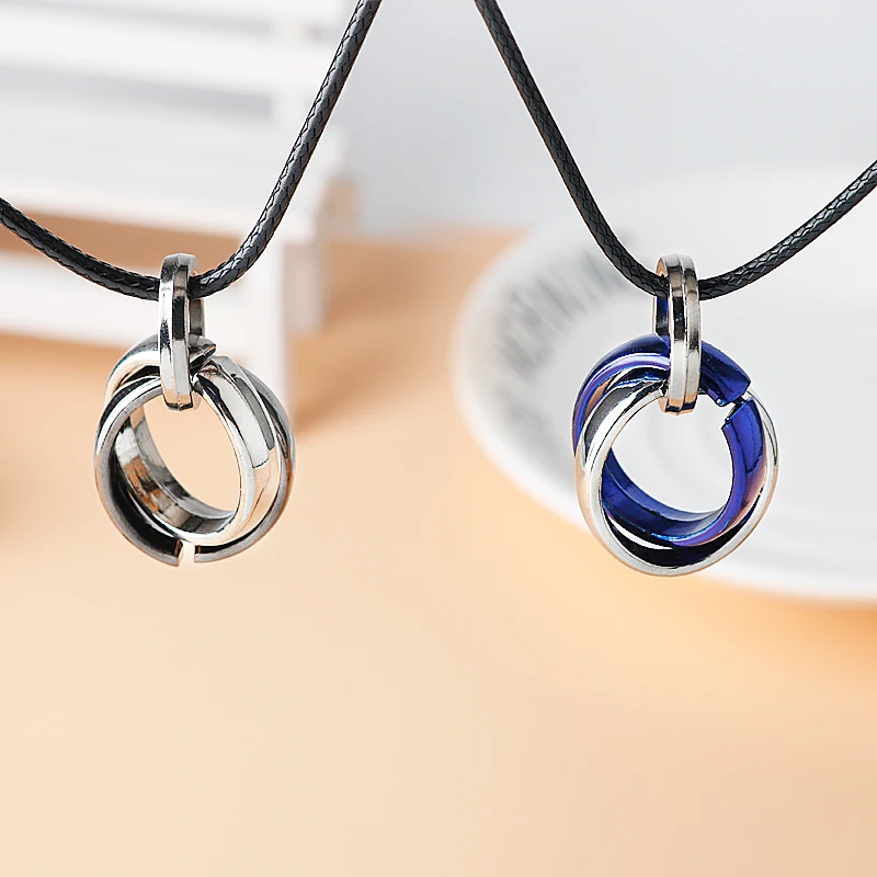 

Fashion Double Circle Pendant Necklace Rope Chain Jewelry For Lovers Couple Valentine's Day Gift